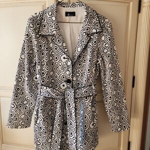 AB Studio Black and White Geometric Trench Coat